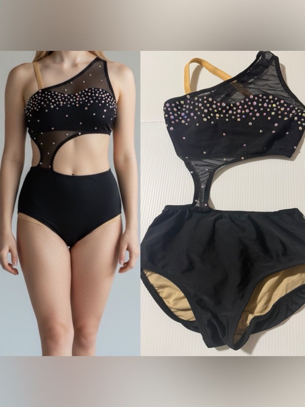 Ilo Gear Glamorous black custom dance costume leotard illusion XSA adult